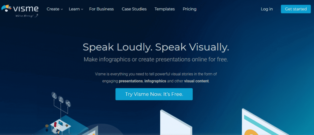 Visme infographic tool front page