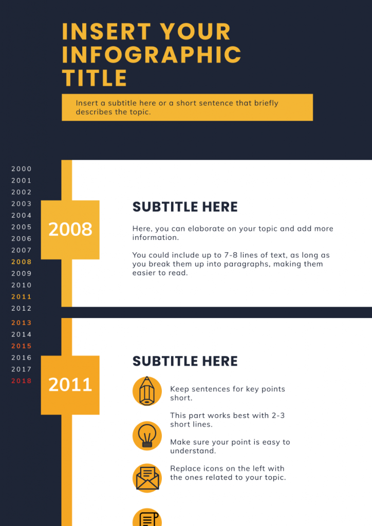 Infographic template showing off a timeline